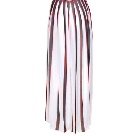 W by Worth Black White Red Vertical Flowy Stripe Maxi Tank Statement Dress - Picture 6 of 16